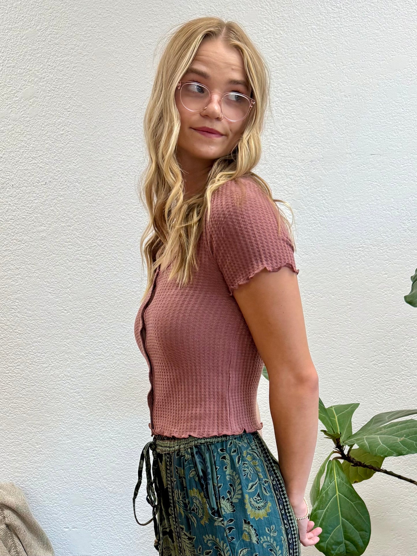 Berry Brushed Waffle Top