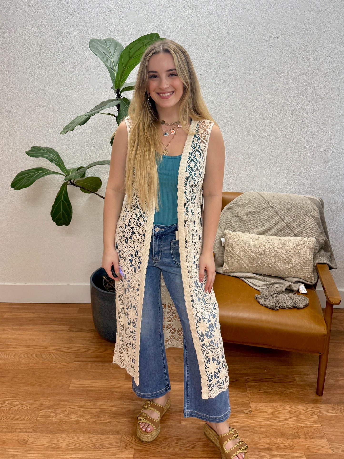 Natural Longline Crochet Vest