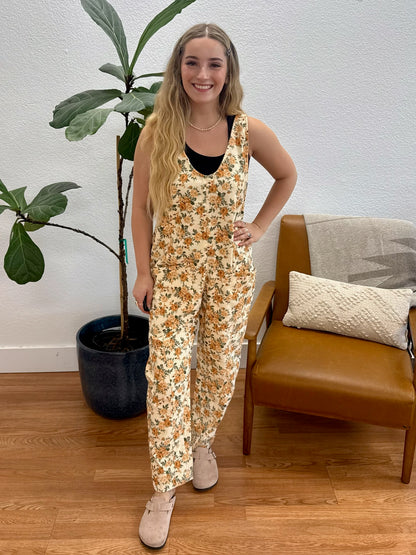 Cream Floral Overalls