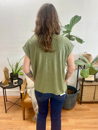 Olive Rolled Sleeve Slub Tee - Terra Cottage