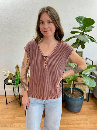Terra Cotta Knit Henley Top