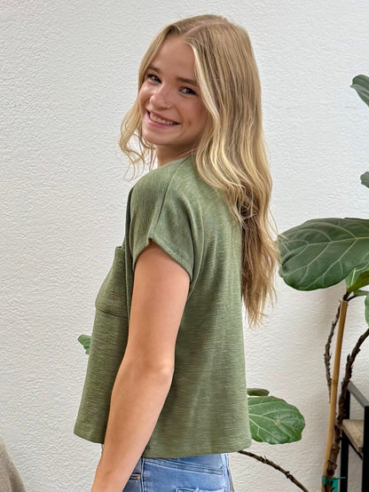 Light Olive Slub Relaxed Crop Top