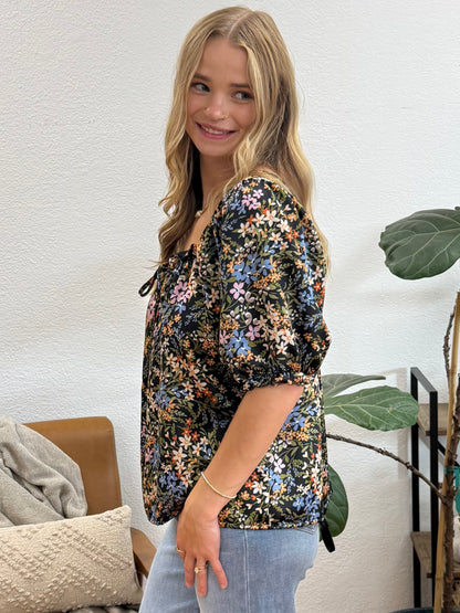 Black See You Soon Floral Top