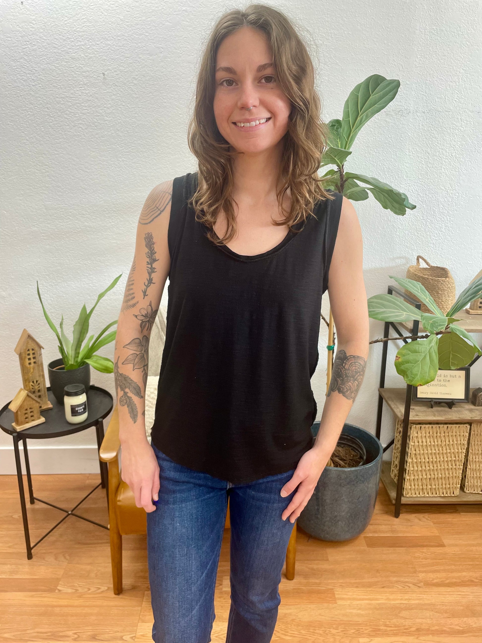 Black Flowy Slub Tank - Terra Cottage