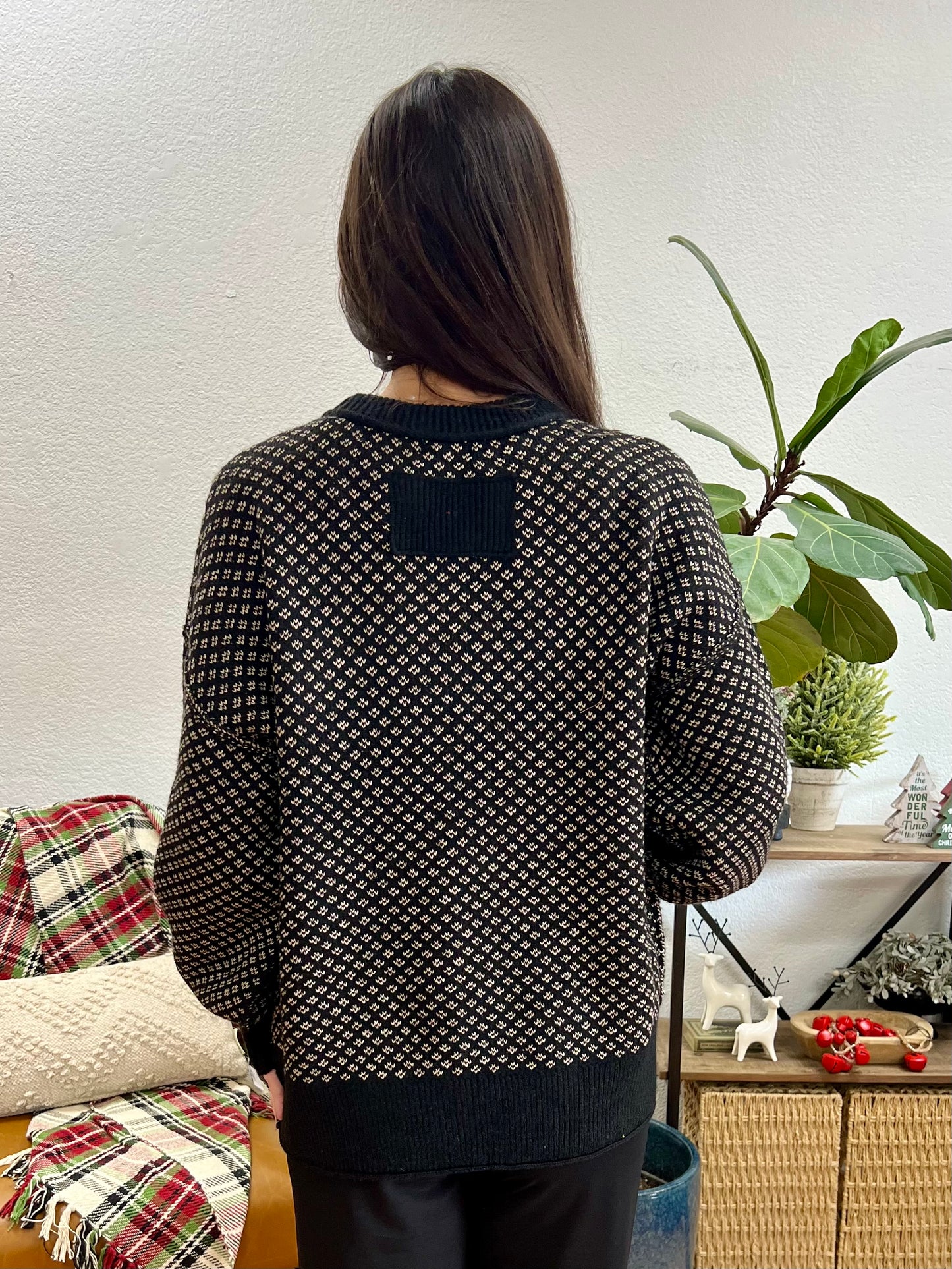 Black Jaquard Relaxed Sweater