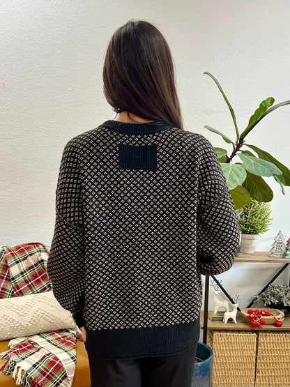 Black Jaquard Relaxed Sweater