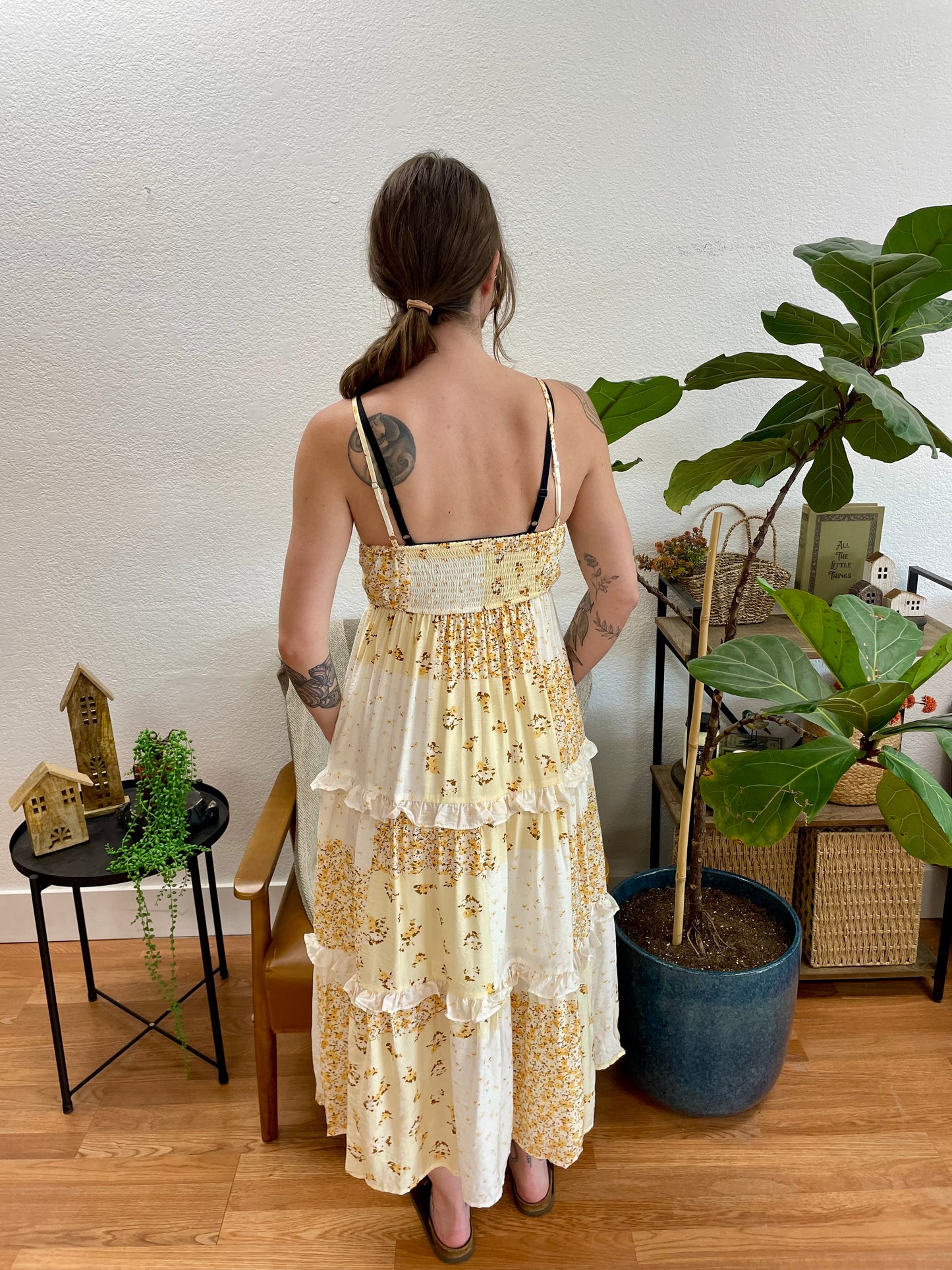 Butter Yellow Patchwork Midi Dress