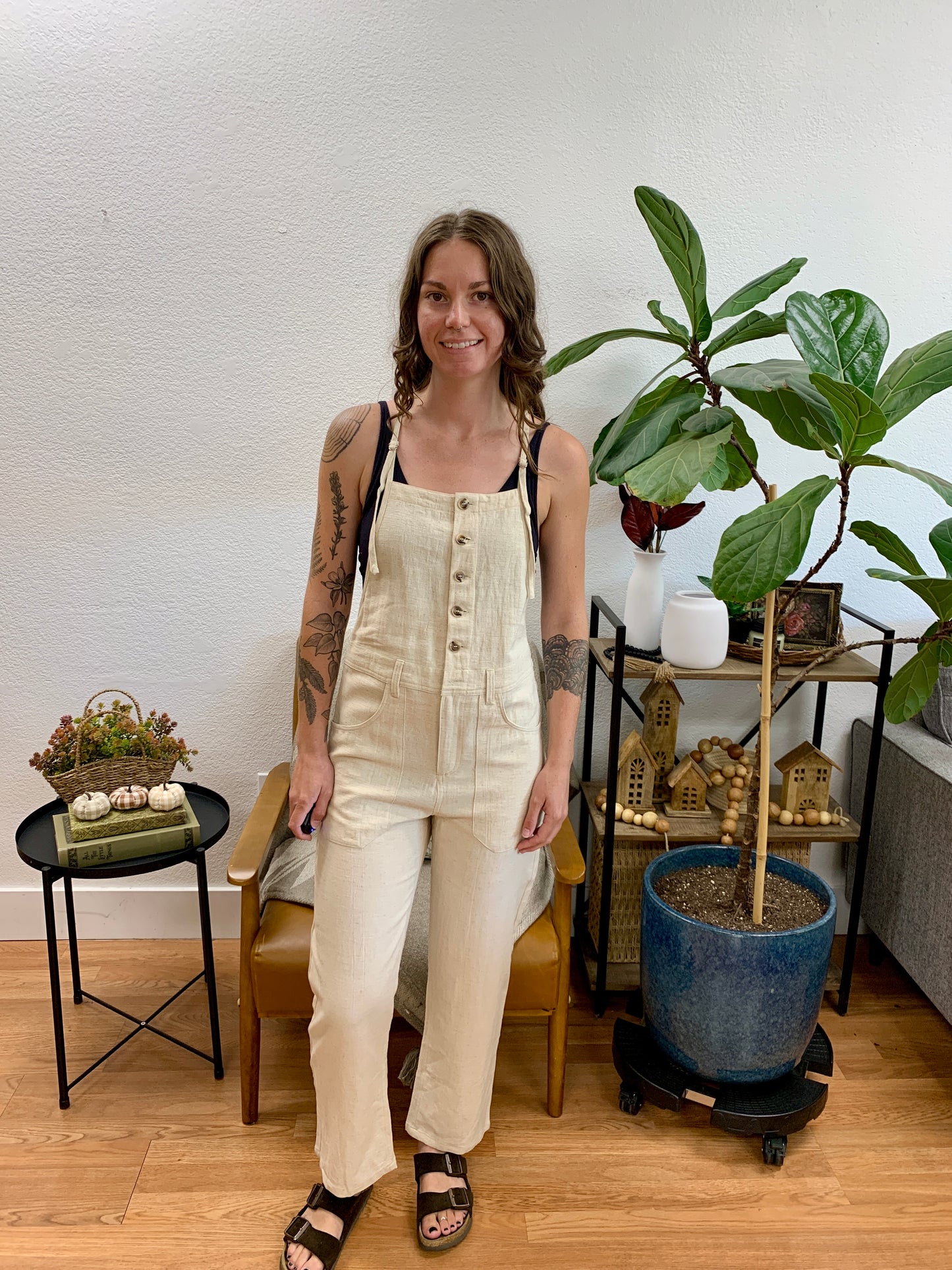 Natural Button Closure Jumpsuit