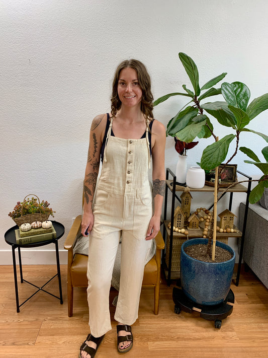 Natural Button Closure Jumpsuit