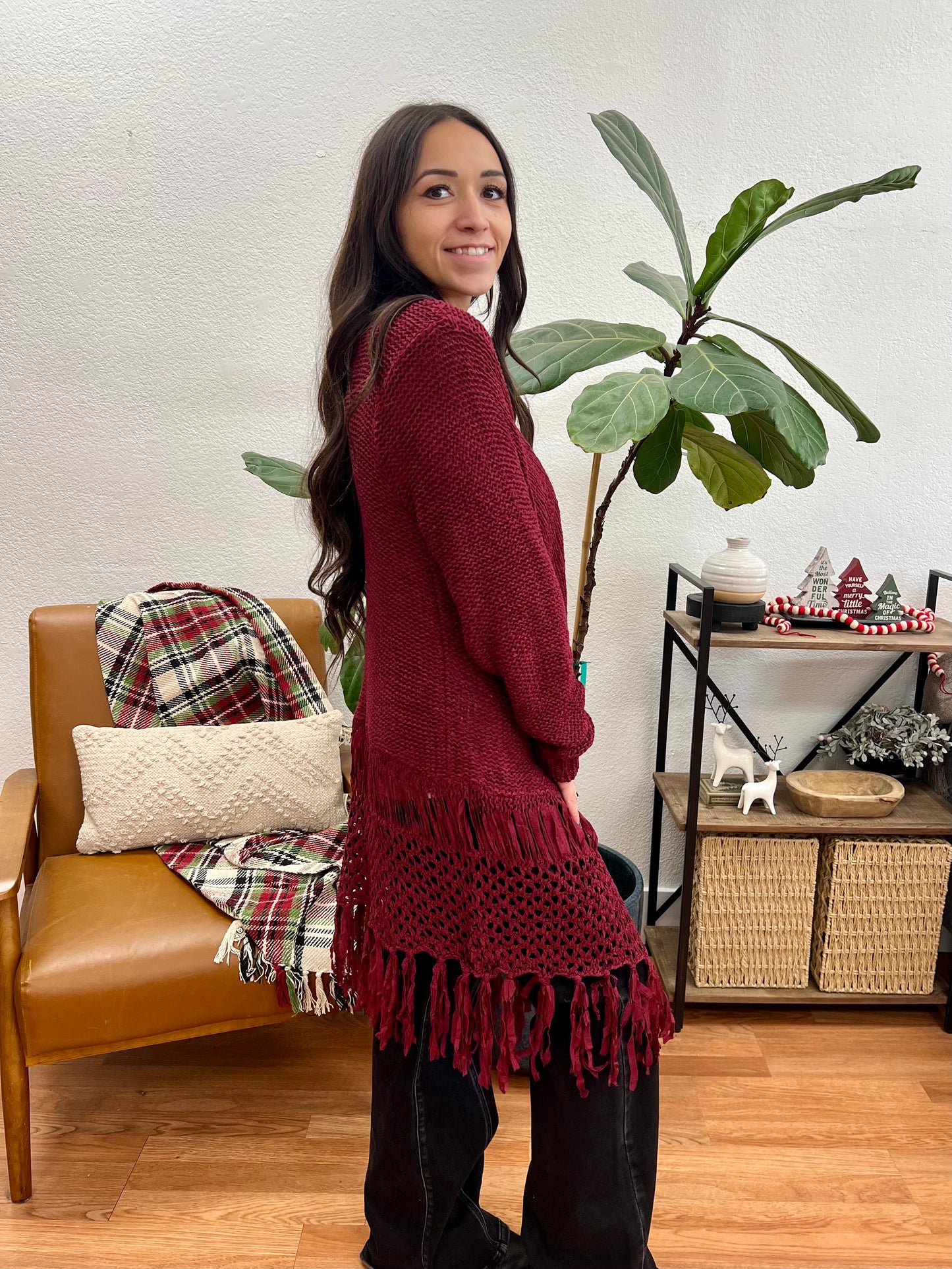 Cranberry Fringe Cardigan