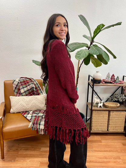Cranberry Fringe Cardigan