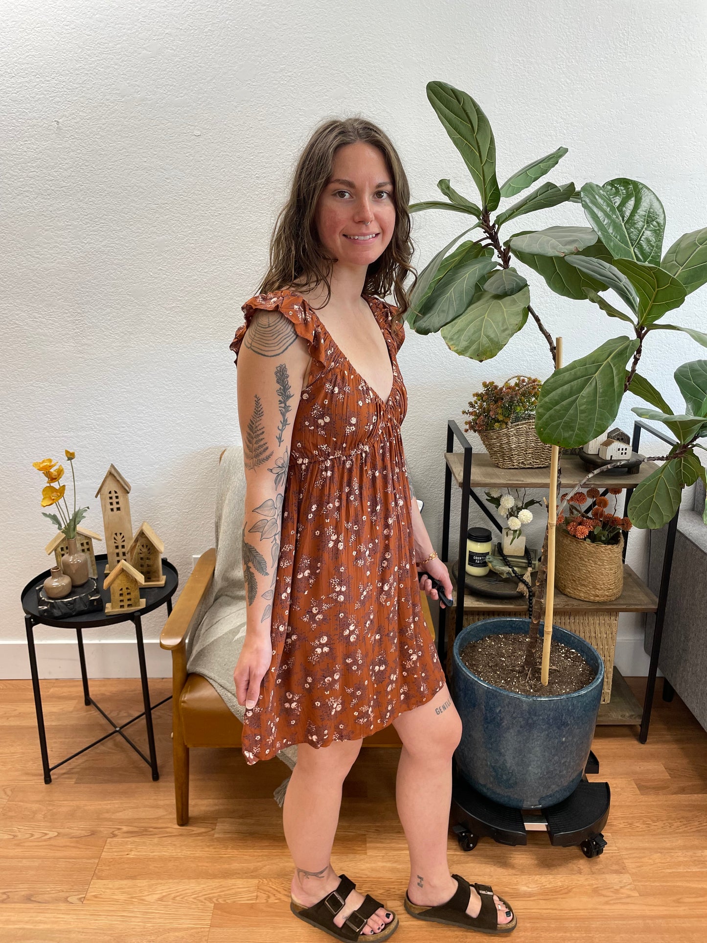 Ginger V Neck Flutter Sleeve Dress