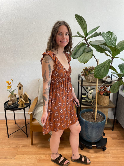 Ginger V Neck Flutter Sleeve Dress