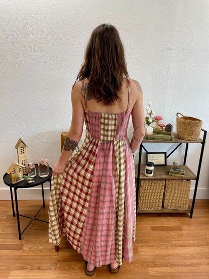 Pink Mixed Checkered Midi Dress