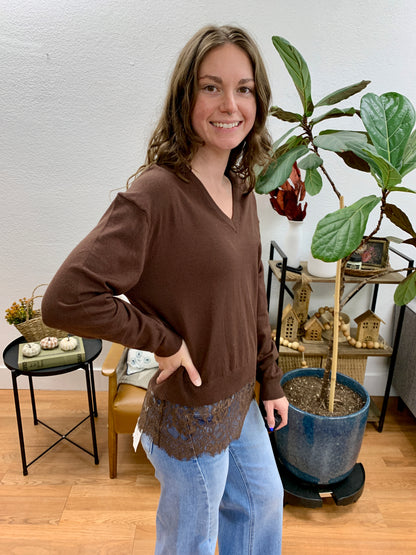 Chocolate Lace Hem Sweater