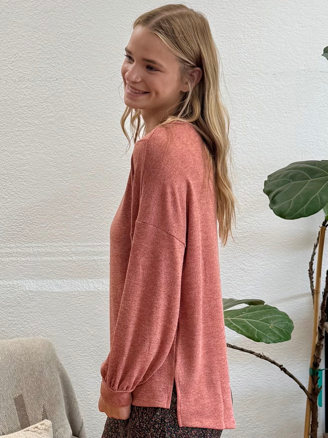 Dark Coral Stitch Hacci Knit Top