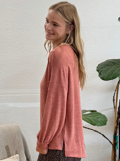 Dark Coral Stitch Hacci Knit Top