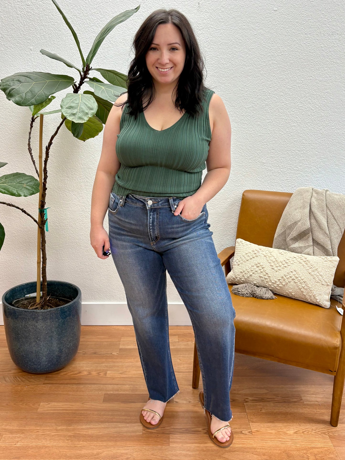 RISEN Dark High Rise Slim Barrel Jeans