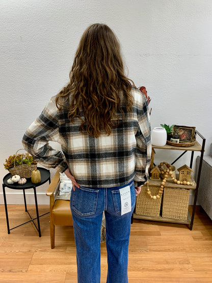 Black Cropped Plaid Jacket