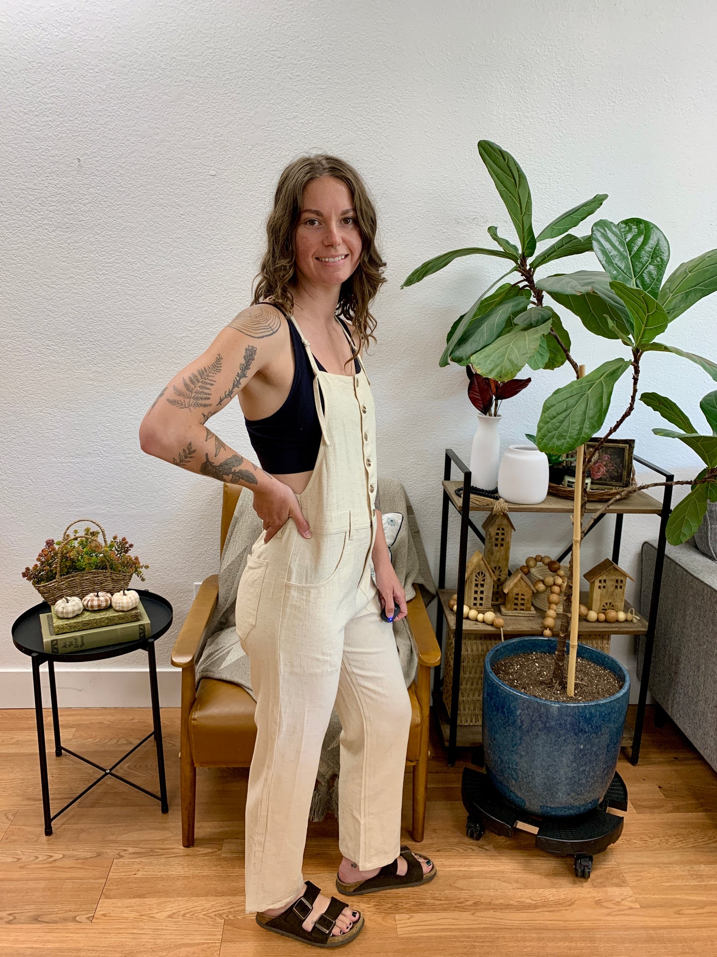 Natural Button Closure Jumpsuit