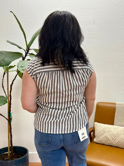 Black Stripe Collared Button Down Top