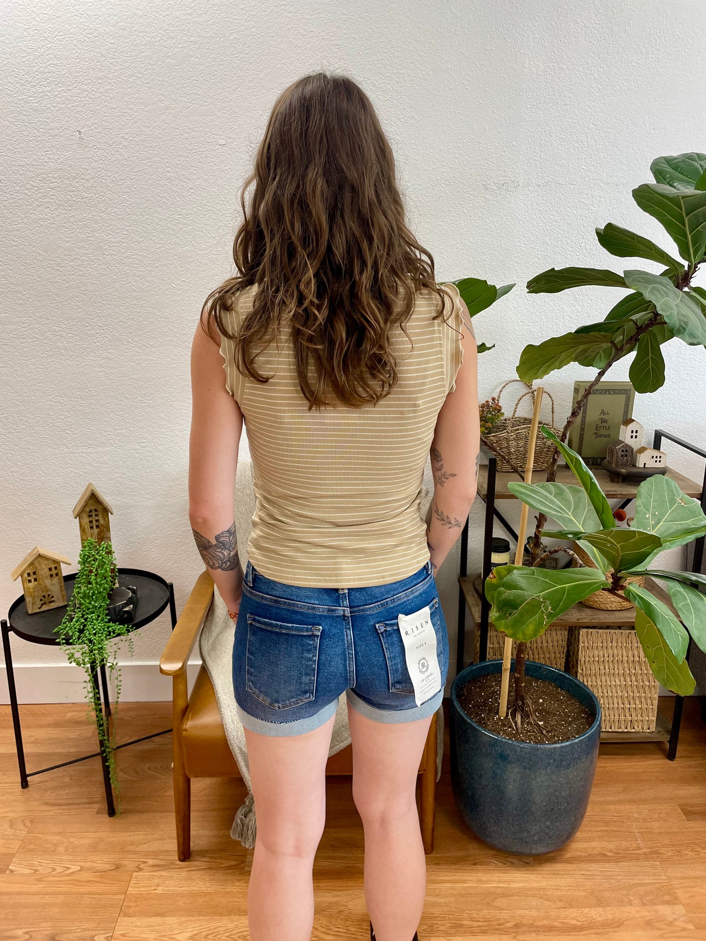 RISEN Dark Wash Low Rise Shorts
