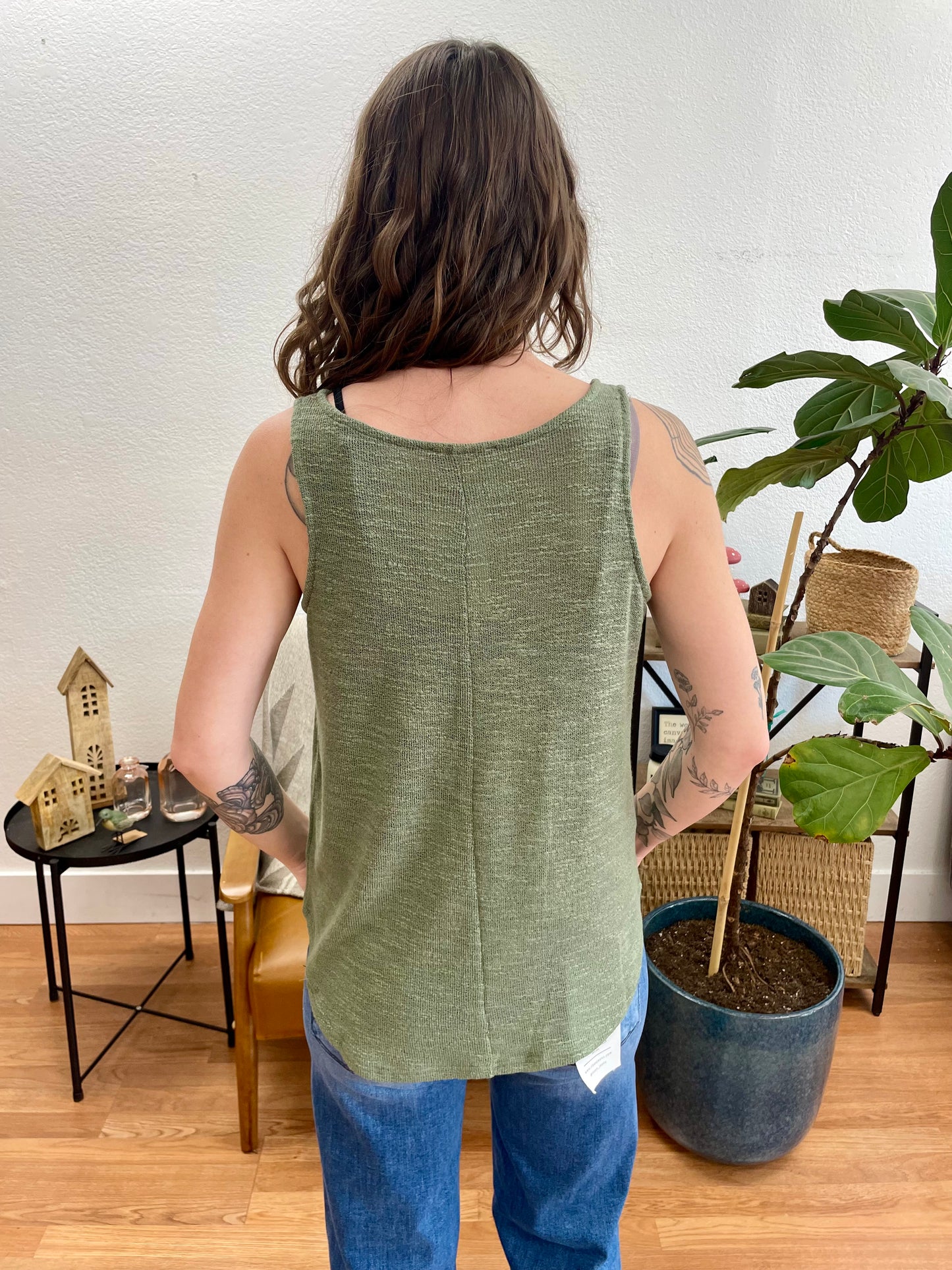 Olive V-Neck Hacci Tank - Terra Cottage