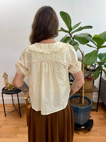Cream Feminine Button Front Top