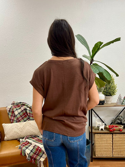 Brown Modal Rolled Sleeve Tee