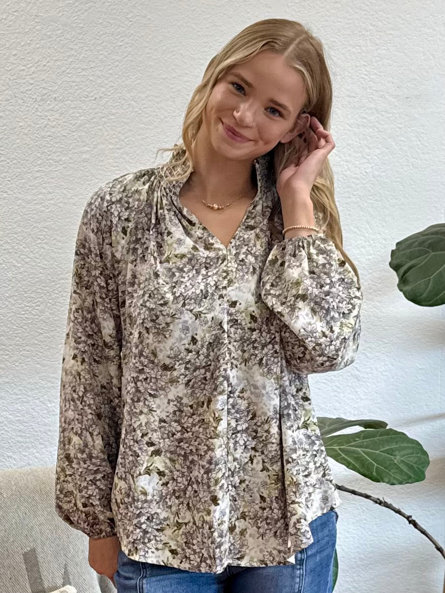 Purple/Olive Floral Blouse