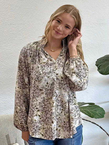 Purple/Olive Floral Blouse