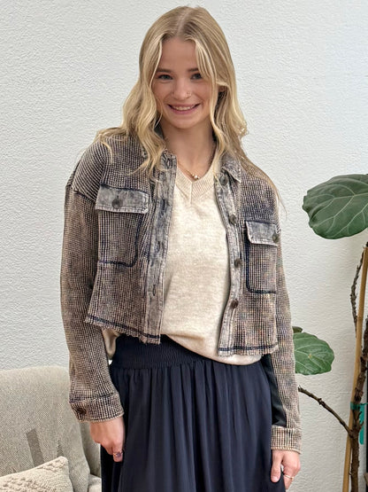 Navy Washed Waffle Knit Jacket