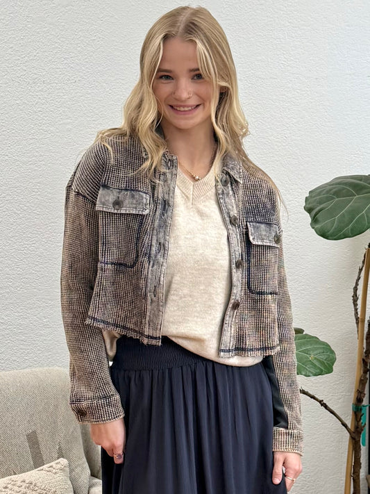 Navy Washed Waffle Knit Jacket