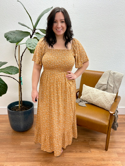Honey Ditsy Floral Smocked Midi Dress