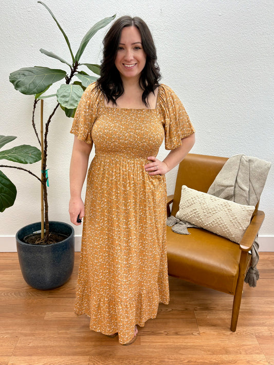 Honey Ditsy Floral Smocked Midi Dress