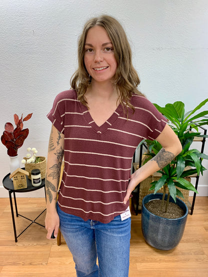 Burgundy Stripe Knit Top