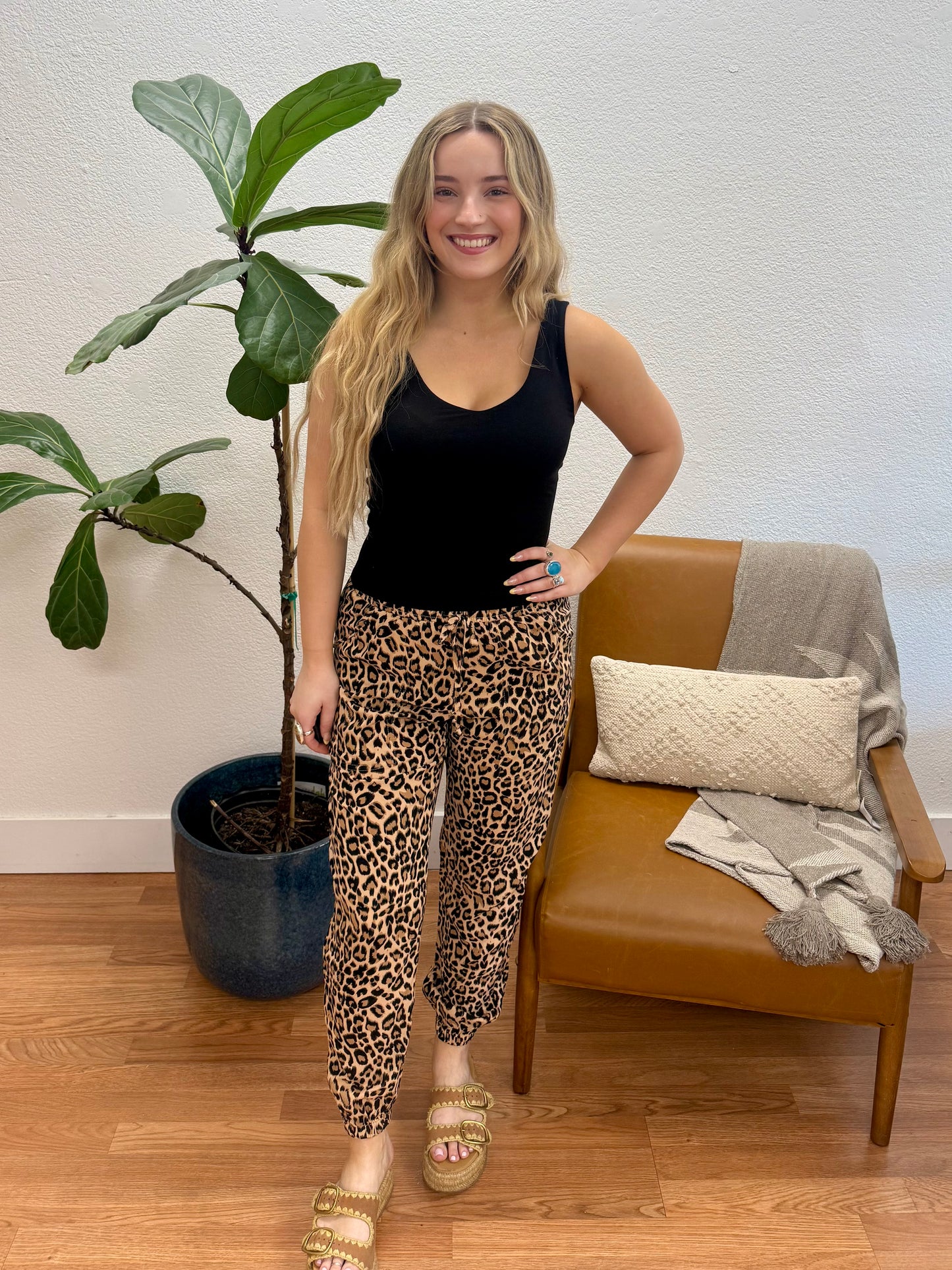 Tan Leopard Midi Pants