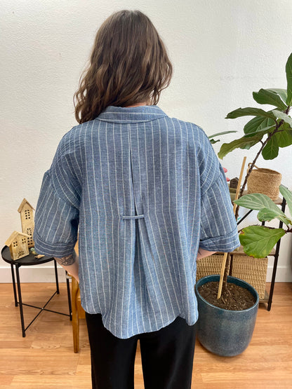 Navy Stripe Collared Top - Terra Cottage