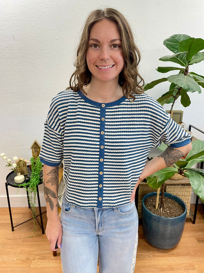 Denim Button Up Textured Top