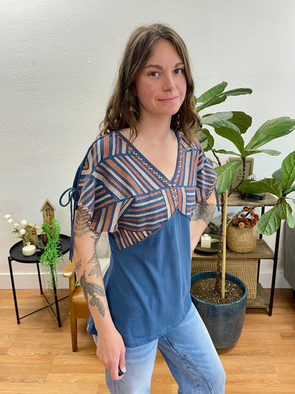 Blue Empire Waist Blouse - Terra Cottage