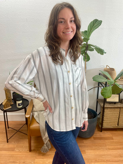 Ivory Stripe Collared Button Down - Terra Cottage