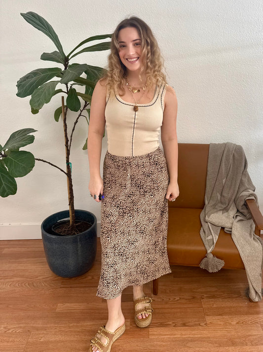 Brown Leopard Midi Skirt