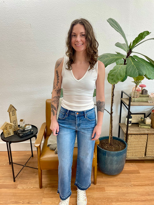 RISEN Slouchy Released Hem Crop Jeans - Terra Cottage