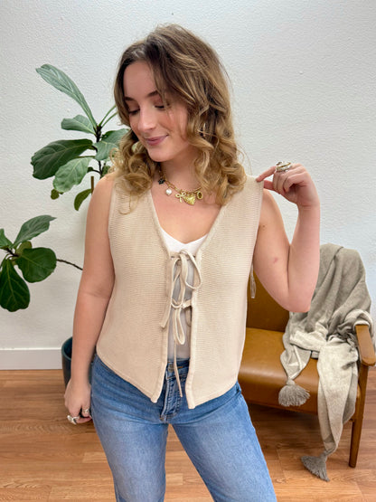 Sand Beige Tie Front Vest