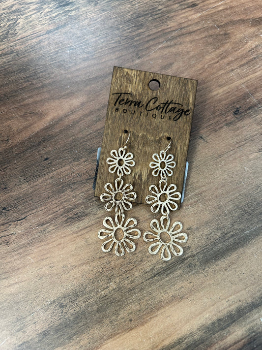 Gold Tiered Floral Earrings