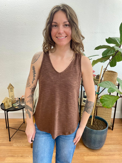 Brown V-Neck Hacci Tank - Terra Cottage