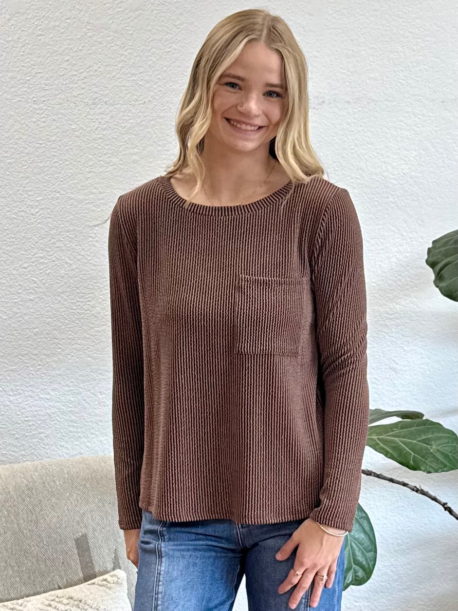 Brown Solid Ribbed Top