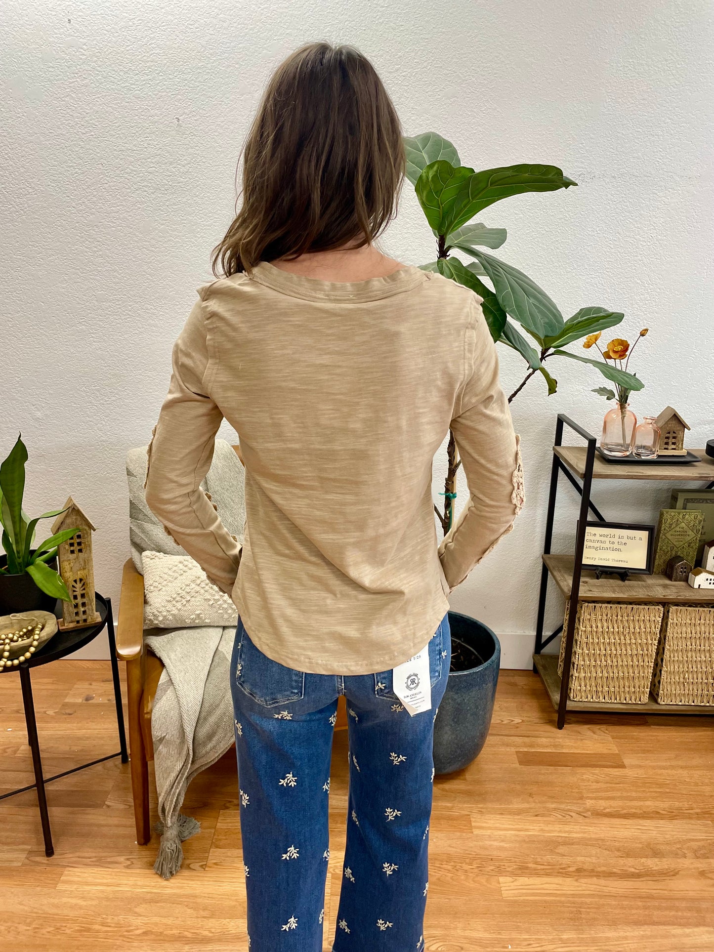 Mocha Lace Trim Knit Top