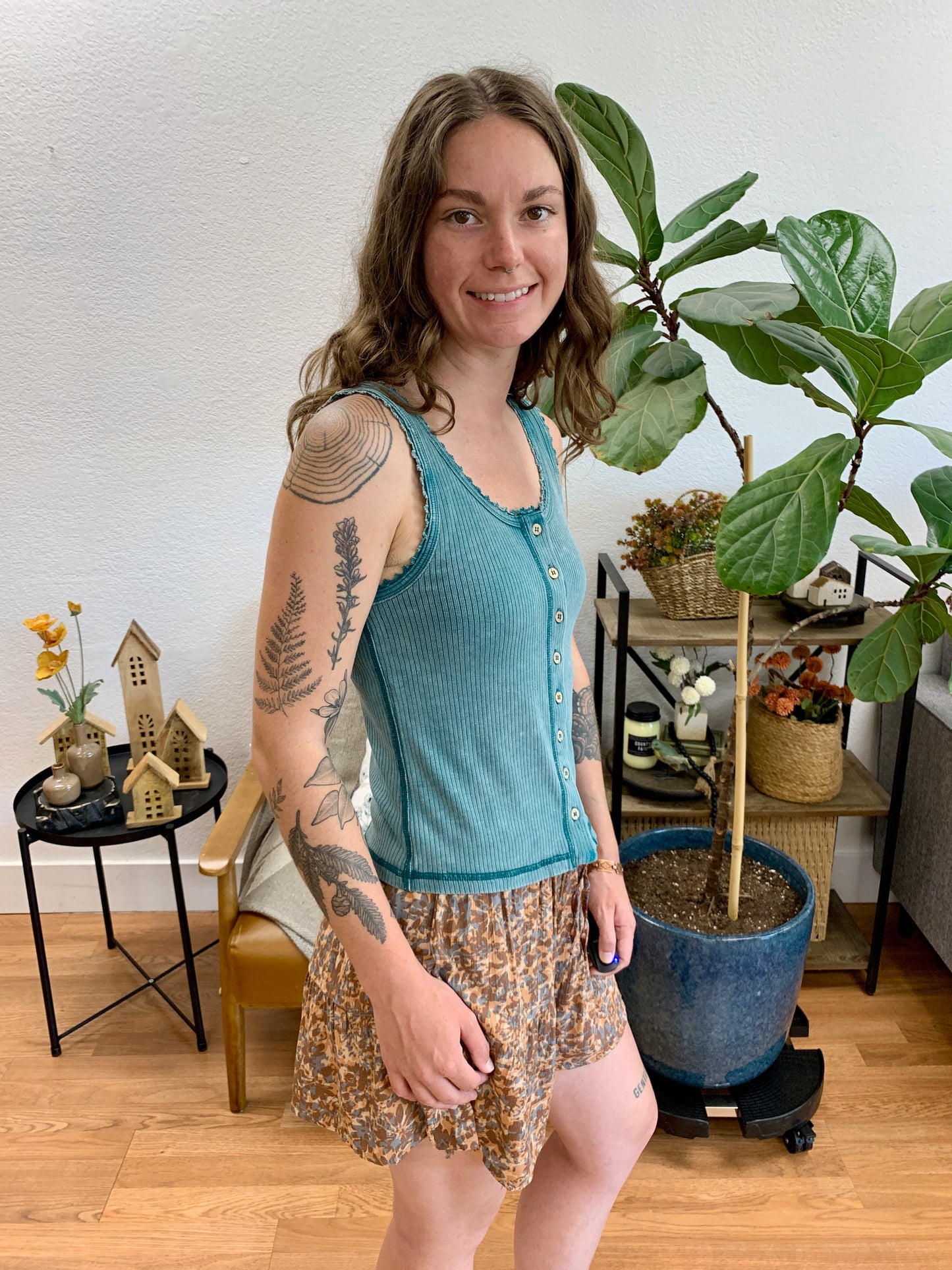Sage Mineral Wash Button Front Tank