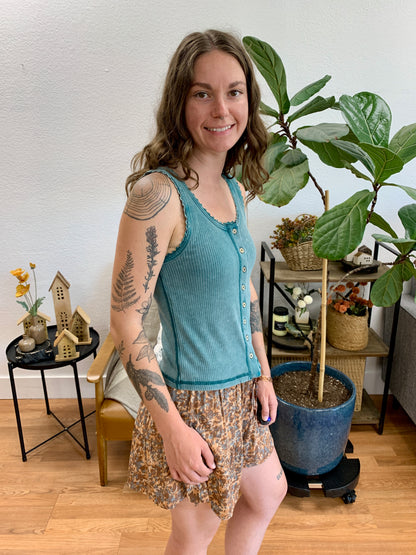 Sage Mineral Wash Button Front Tank